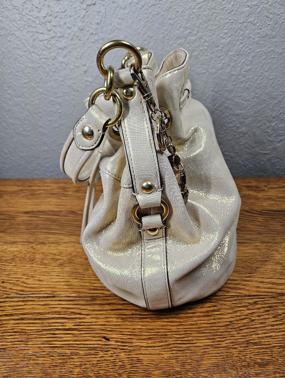 Coach Poppy Gold Shimmer Cinch Bucket Bag - Picture 5 of 16
